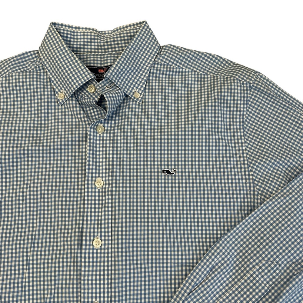 Vineyard Vines Men's Blue and White Gingham Shirt Classic Fit Whale M